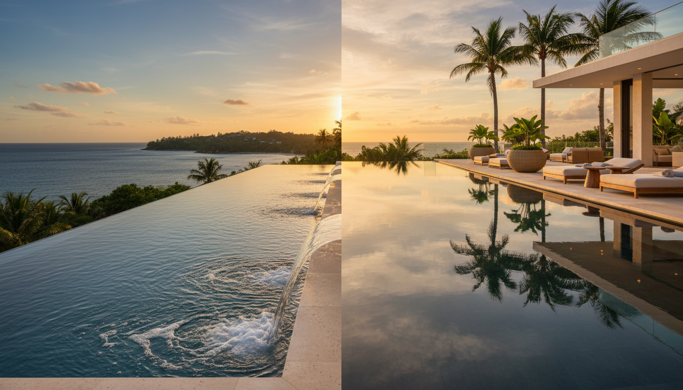découvrez les différences entre piscine à débordement et piscine miroir, leurs caractéristiques uniques et les coûts associés pour choisir le modèle idéal pour votre jardin.