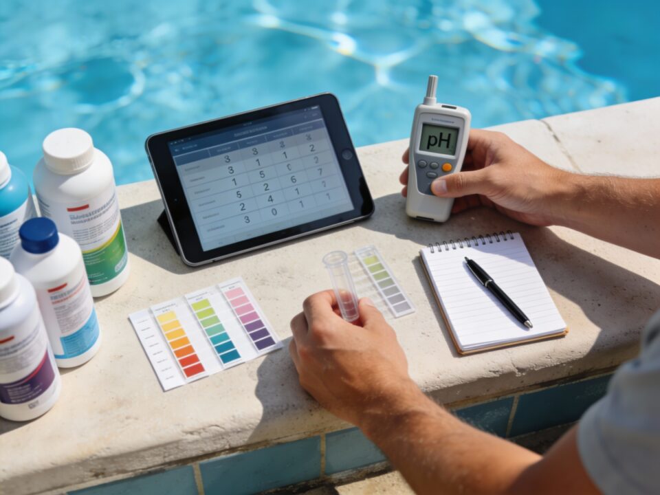 Test du Ph de la piscine et calcul du volume