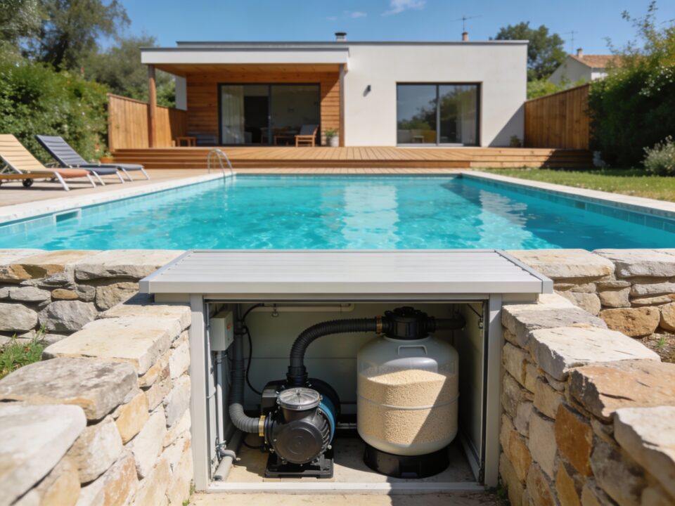 Piscine rectangulaire et sa pompe à sable