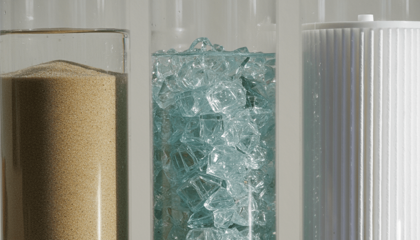 découvrez notre comparatif entre les systèmes de filtration par sable, verre et cartouche pour choisir la meilleure finesse et optimiser la clarté de votre piscine.