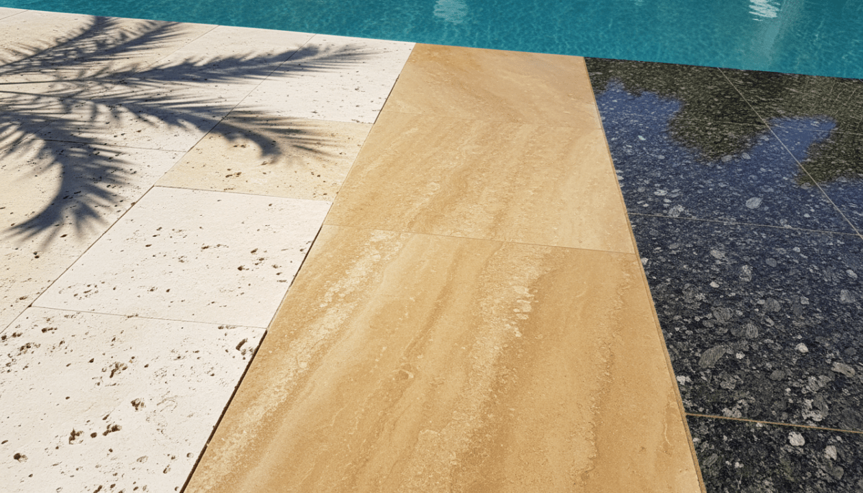 Quelle Pierre Naturelle choisir pour sa Plage de Piscine ? (Travertin, Grès, Granit)