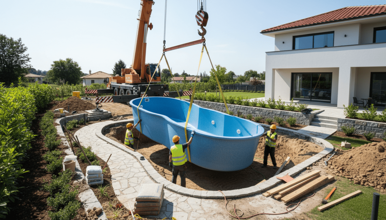 Livraison de Piscine Coque : Coûts, Grutage et Solutions en Accès Difficile