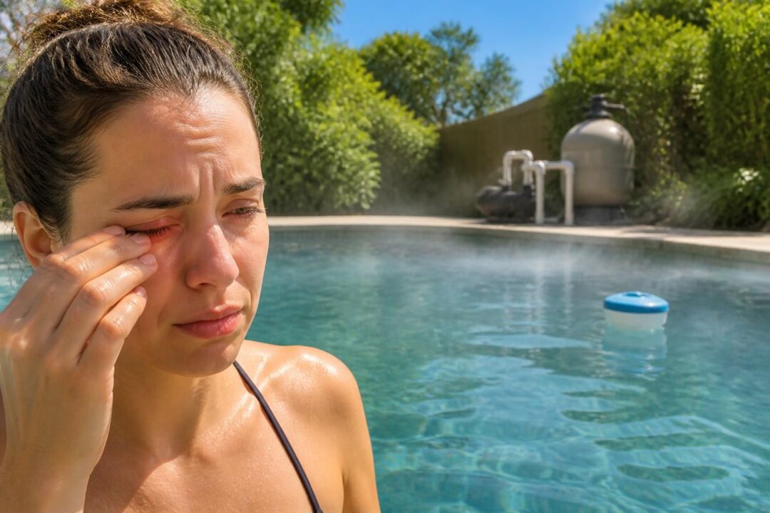 Eau de piscine qui pique les yeux : vraies causes (chloramines)