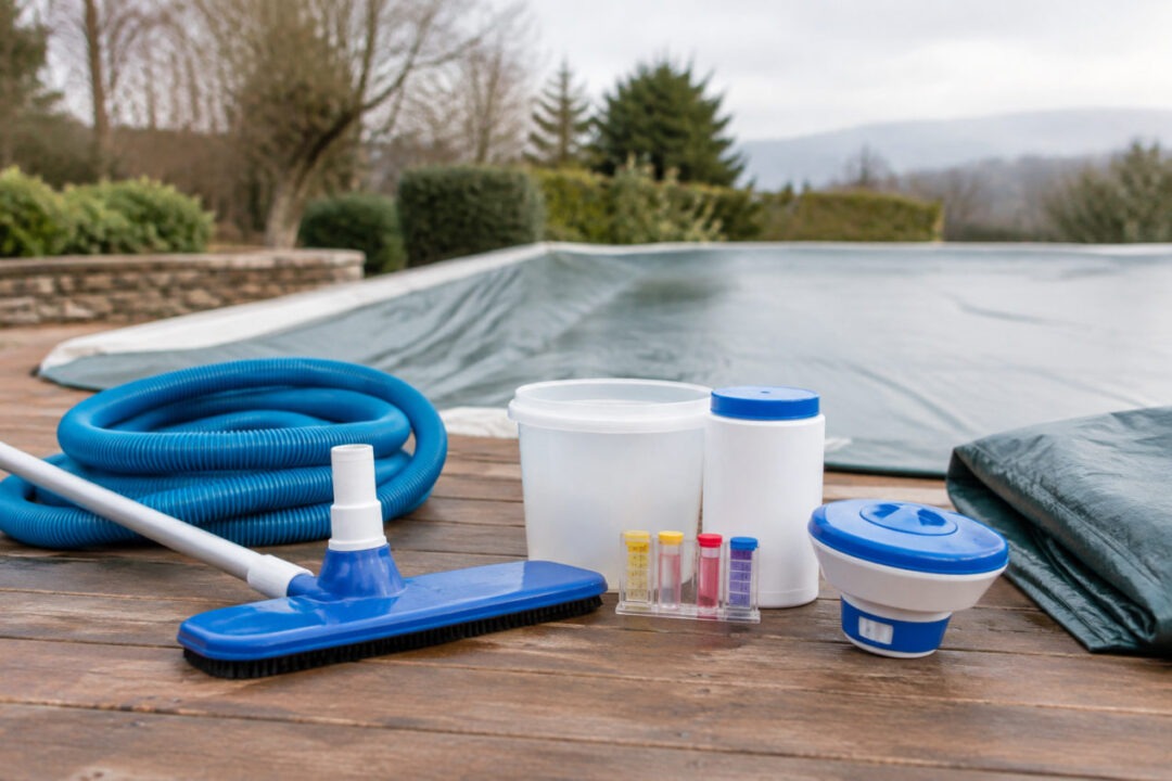 Kit hivernage piscine complet avec accessoires de protection et produits d’entretien